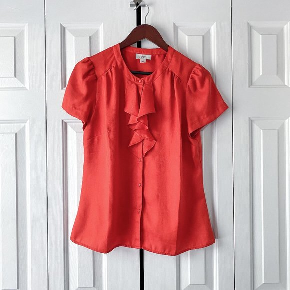 ❤Last Chance❤ Elegant LOFT Orange Ruffle Blouse - Picture 2 of 12